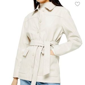 Topshop Faux Leather Tie Shirt Jacket